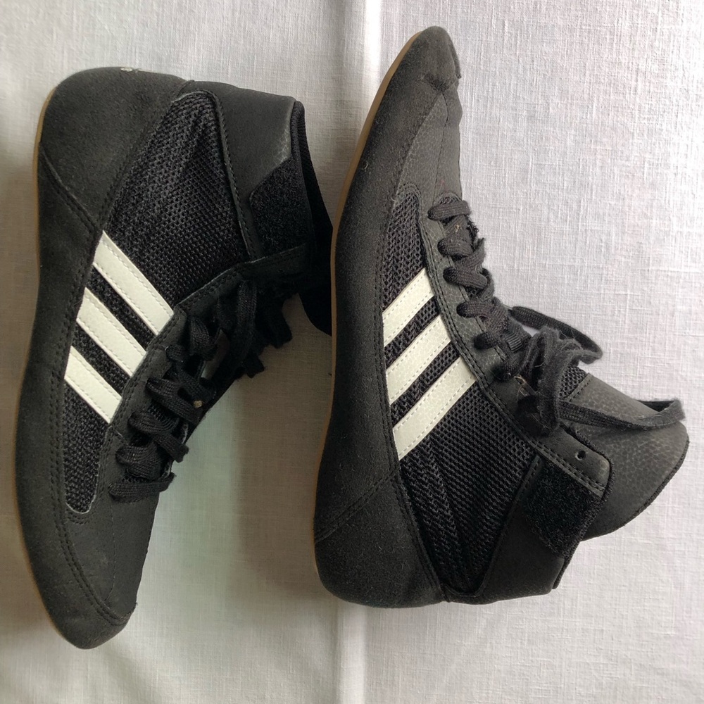 Adidas Women’s Black High-Top Wrestling/Training Shoes with White Stripes 7 1/2